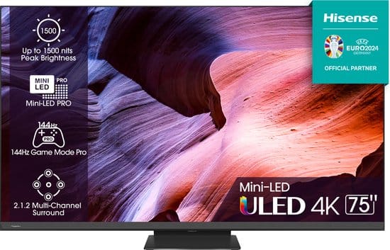 Hisense 75U8KQ, 190,5 cm (75"), 3840 x 2160 Pixels, 4K Ultra HD, LED, Wifi, Zwart, Grijs